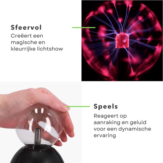 Cheqo® Plasma Ball - Lampe boule plasma - Boule plasma - Lampe disco - Effet plasma - Zwart - EBOOK inclus