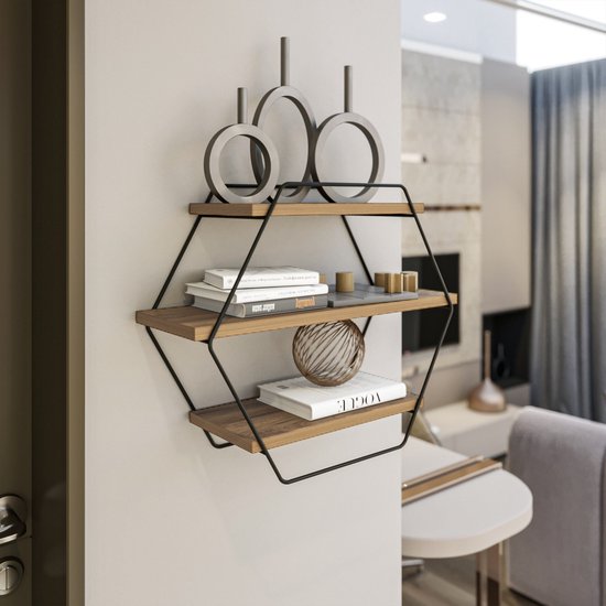 Azra Étagère murale | 100 % MÉLAMINE | Pin Atlantique - Asir Group - Outlet - Brun|Noir - Mélamine - Outlet