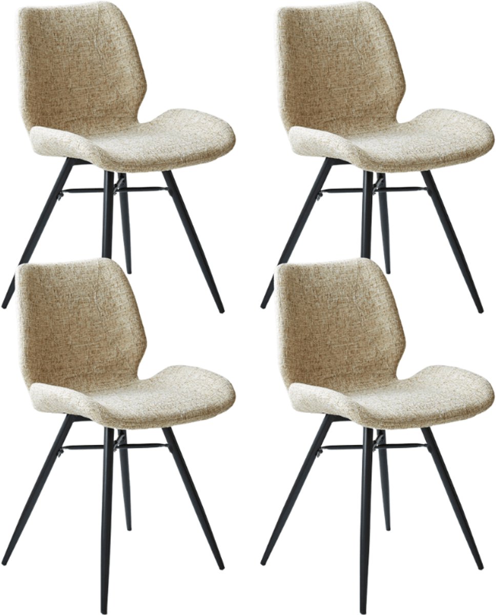 Dimehouse Set van 4 Eetkamerstoelen Beau Crème Chenille Stof - Zonder Armleuningen - Chenille - Scandinavisch & Basic Wit