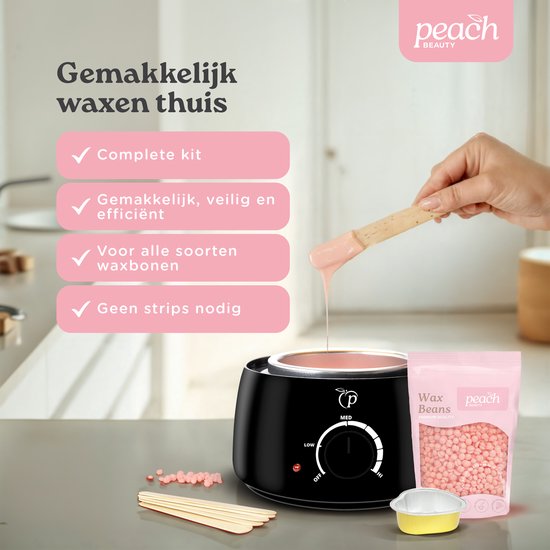 Wax Apparaat Set - Ontharingsapparaat - Incl. Wax Bonen - Wax Heater - 100ml - Zwart - Peach Beauty