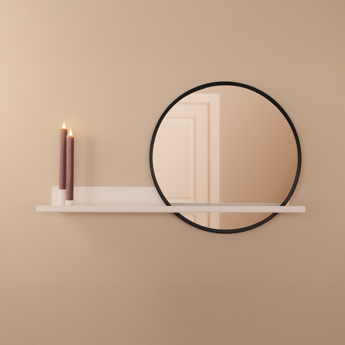 By Bresi - Wandplank Candelo Wit - met spiegel en kaarsen - Industrieel - Wandspiegel - Hal - Toilet - Badkamer - Woonkamer - Spiegel - Spiegelplank