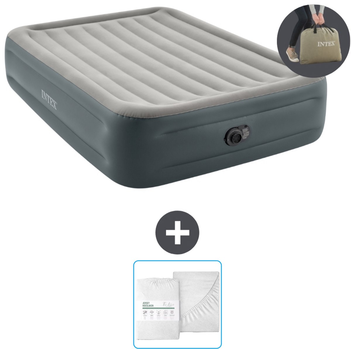 Intex Luchtbed - 2-Persoons - 152 x 203 x 46 cm - Grijs - Inclusief pomp en Hoeslaken