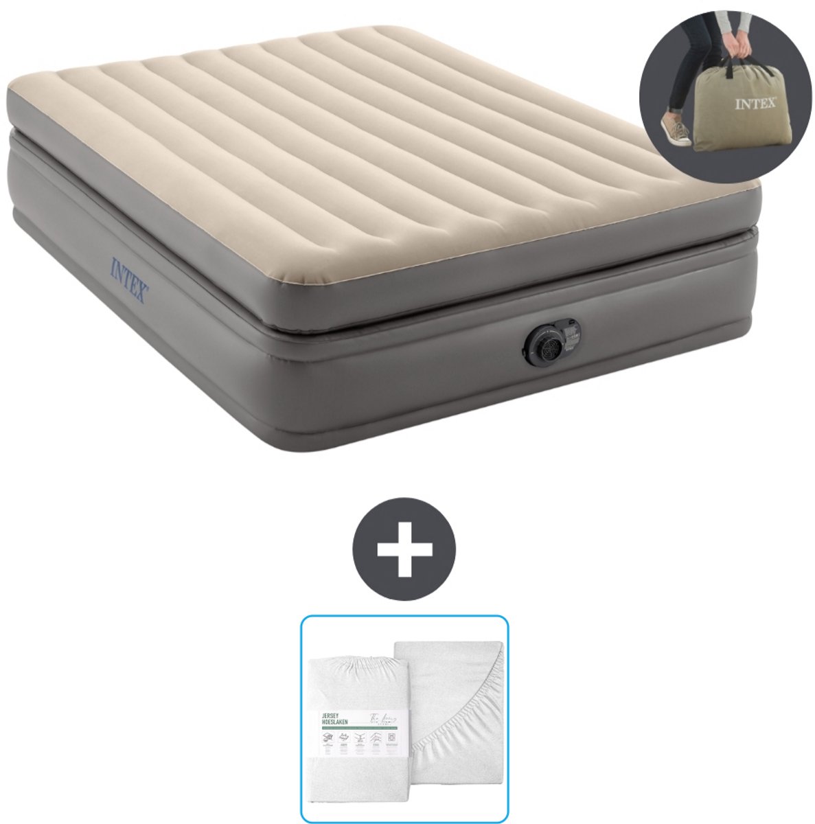 Intex Luchtbed - 2-Persoons - 152 x 203 x 51 cm - Grijs - Inclusief pomp en Hoeslaken