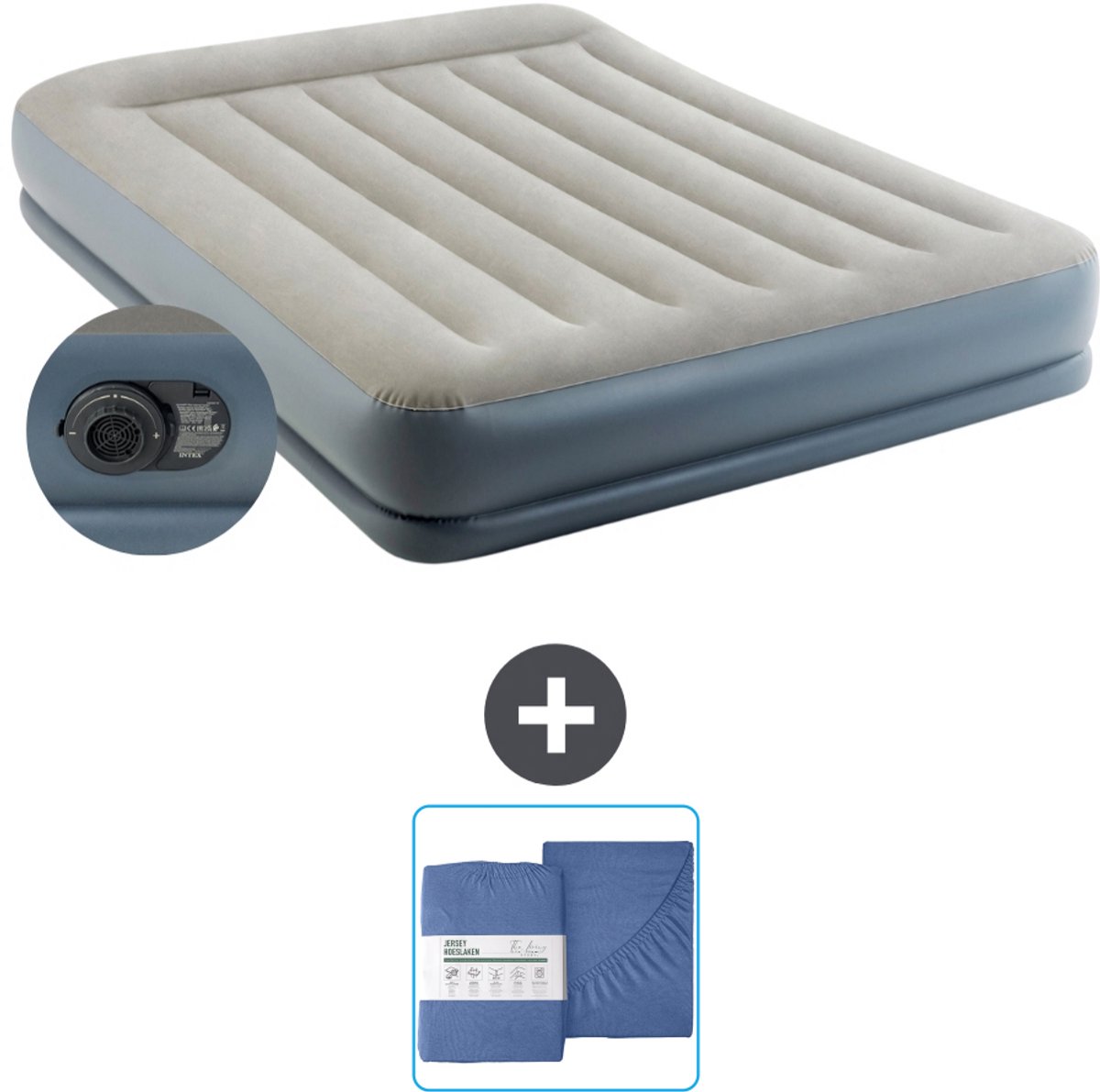 Intex Luchtbed - 2-Persoons - 152 x 203 x 30 cm - Grijs - Inclusief pomp en Hoeslaken