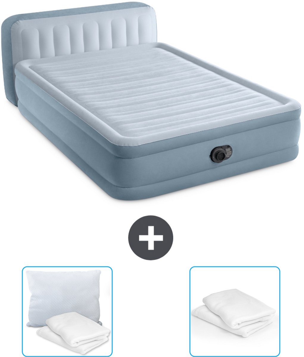 Intex Luchtbed - 2-Persoons - 152 x 236 x 86 cm - Blauw - Inclusief pomp - Kussen en Kussenbeschermer