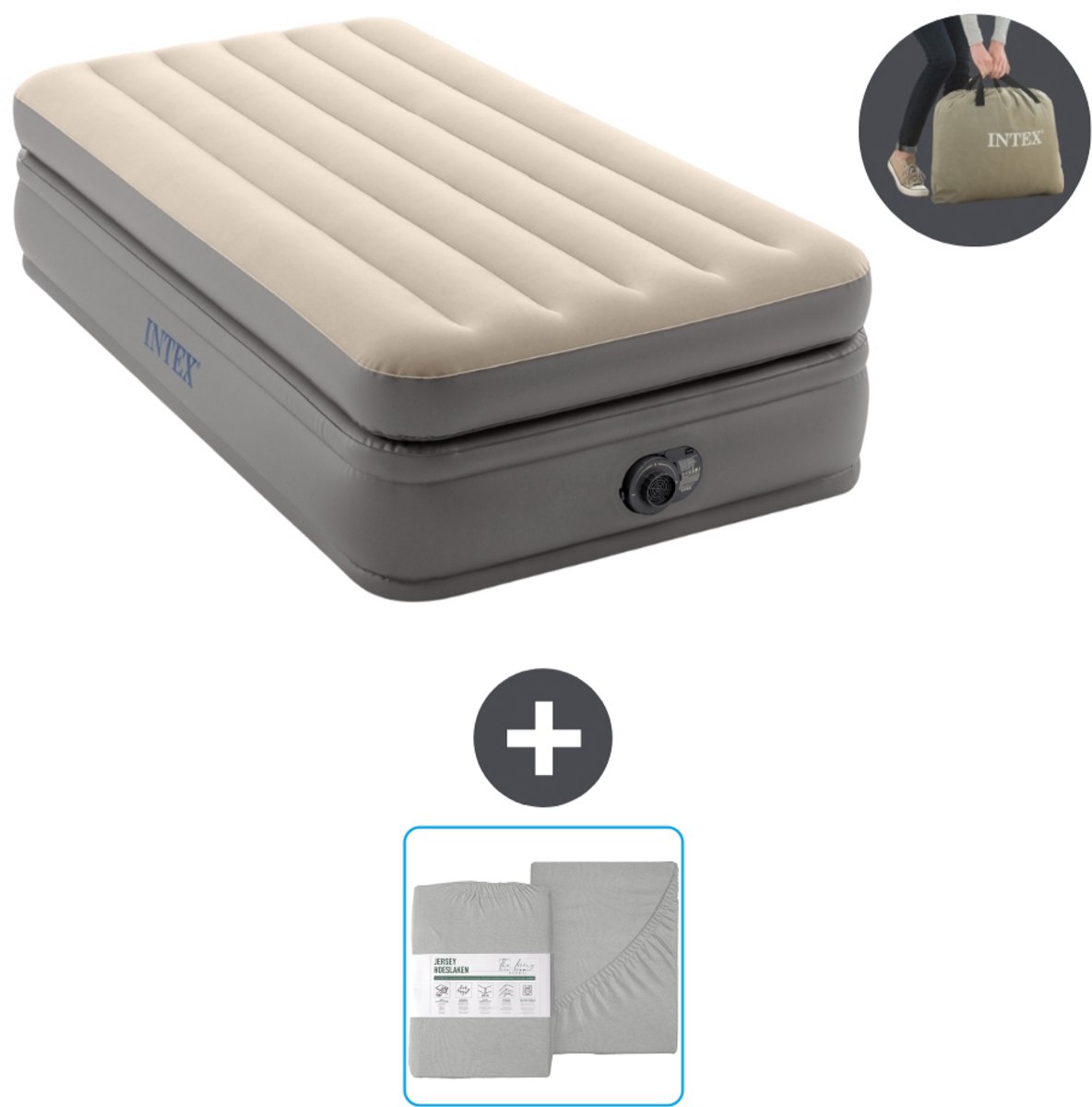 Intex Luchtbed - 1-Persoons - 99 x 191 x 51 cm - Grijs - Inclusief pomp en Hoeslaken