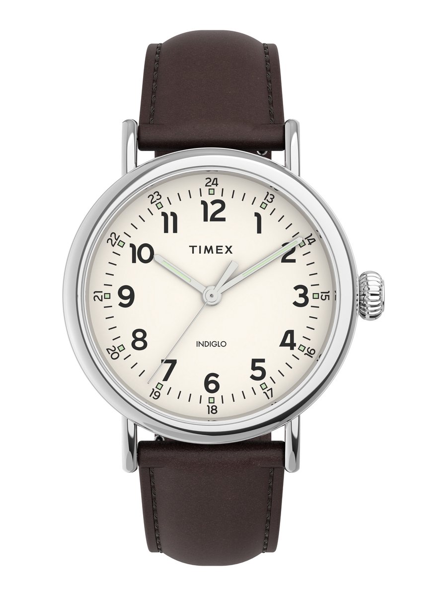 Timex Standard Essential Collection Kwarts Analoog Horloge Bruin En Wit Case: 100% Low Lead Brass | Armband: 100% Leather 40 TW2V27800AJ