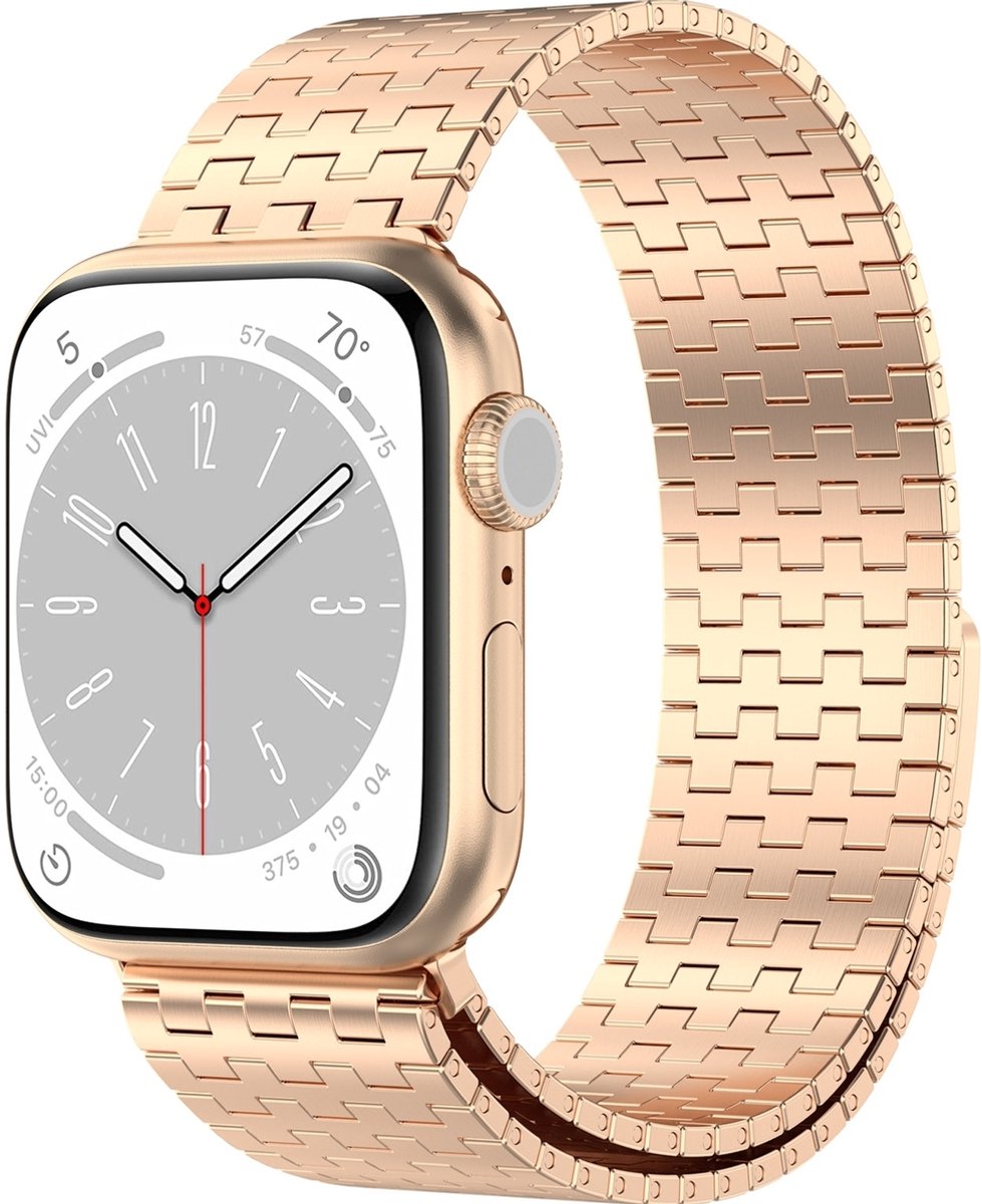 Mobigear Stalen Watch bandje geschikt voor Apple Watch Bandje Magneetsluiting | Mobigear London - 49/46/45/44 mm - Roségoud