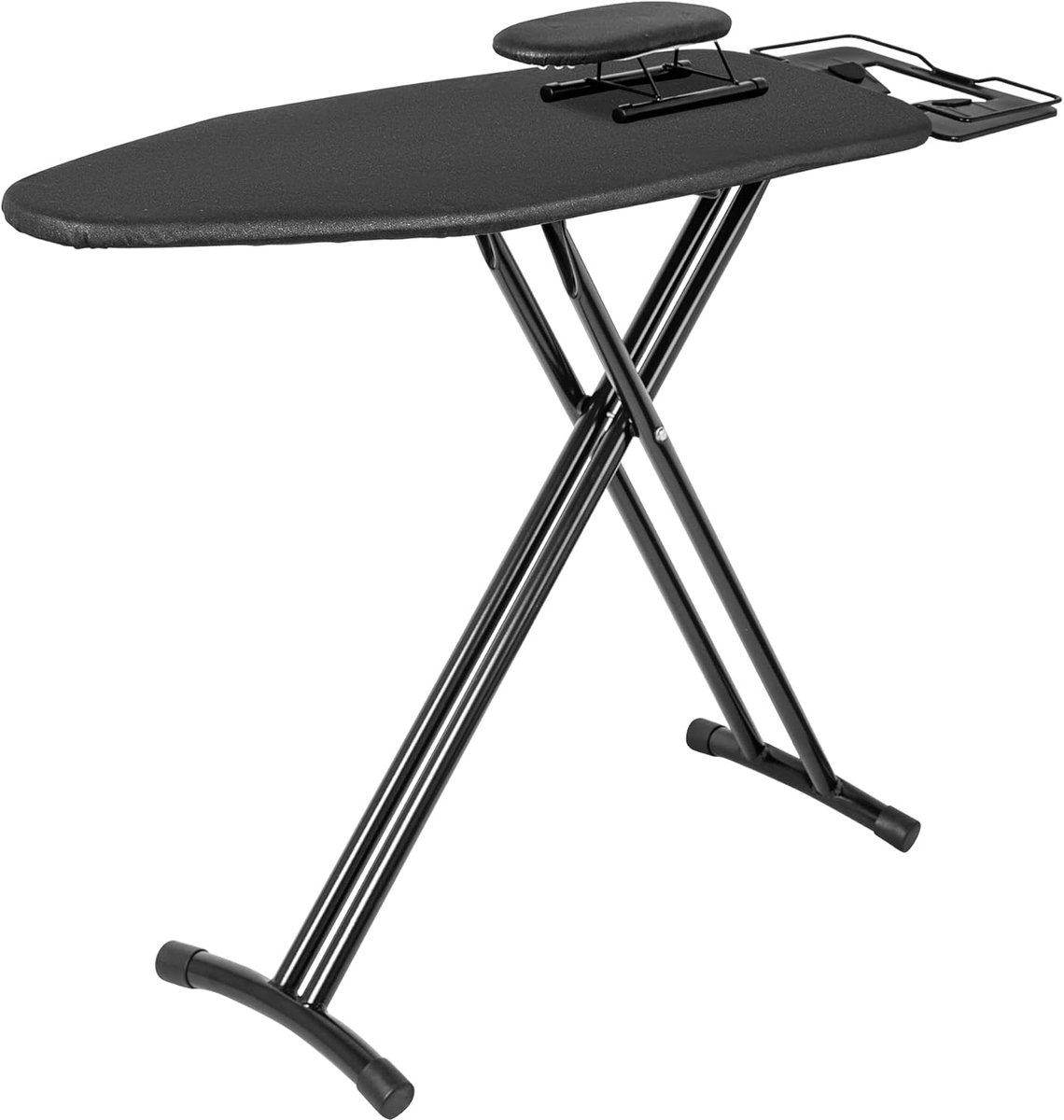 Mrs. Jones Comfortboard strijkplank - 122 x 38 cm - in hoogte verstelbaar - ruimtebesparend - inklapbaar - zwart - strijkoppervlak - stoomstrijkstations .