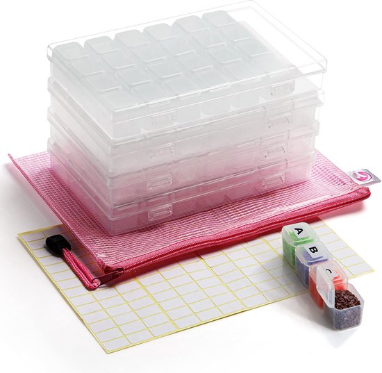 Belle Vous 285 Delig 5D Diamond Dot Painting Borduur Opslag Dozen met Accessoires – 4 x 28 Batjes, Zakjes en Labels Kit voor Kunst en Knutselen – Voor Kinderen en Volwassenen