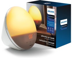 Wake-up light SmartSleep - Wakker worden met licht - 5 Natuurlijke wekgeluiden - 20 Helderheidsniveaus - Simulatie van zonsondergang - Met FM-Radio en sluimerfunctie - HF3519/01