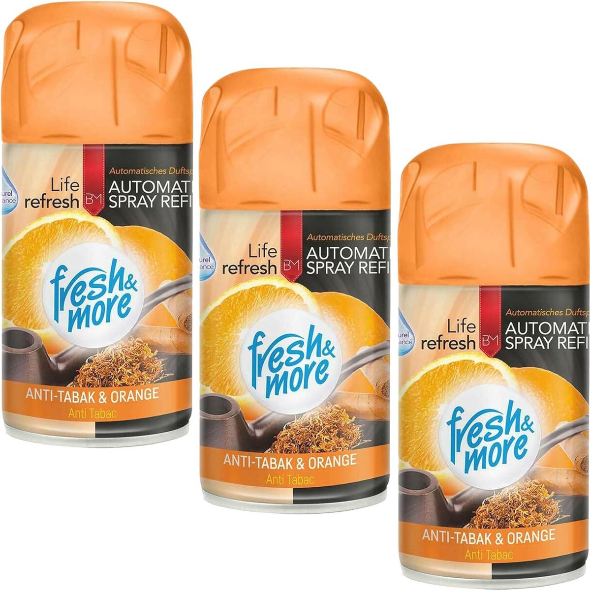 3x Navulling Luchtverfrissers Anti-Tabak & Oranje 250 ml - Frisse Geur voor Elke Ruimte