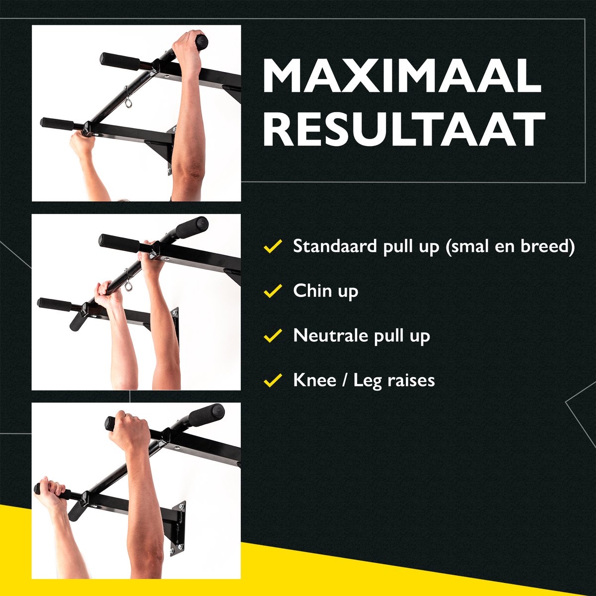 Zoluko Professionele Pull Up Bar Wandmontage - Incl. E-book - 150kg Draagkracht - Eenvoudige Bevestiging - Optrekstang Fitness - Pull Up Station voor Thuis Sporten - Chin Up Bar - Wit thumbnail 2