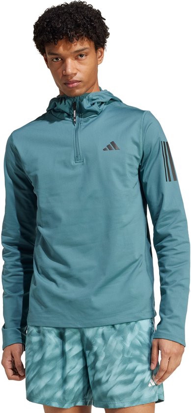 Foto: Adidas performance own the run winterized hoodie met halve rits heren groen l