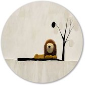 Leeuw en boom minimalistisch ontwerp - Leeuw wanddecoratie rond - Ronde wanddecoratie dieren - Minimalisme - Muurcirkels op maat - Kunst aan de muur - muurcirkel aluminium 50x50 cm