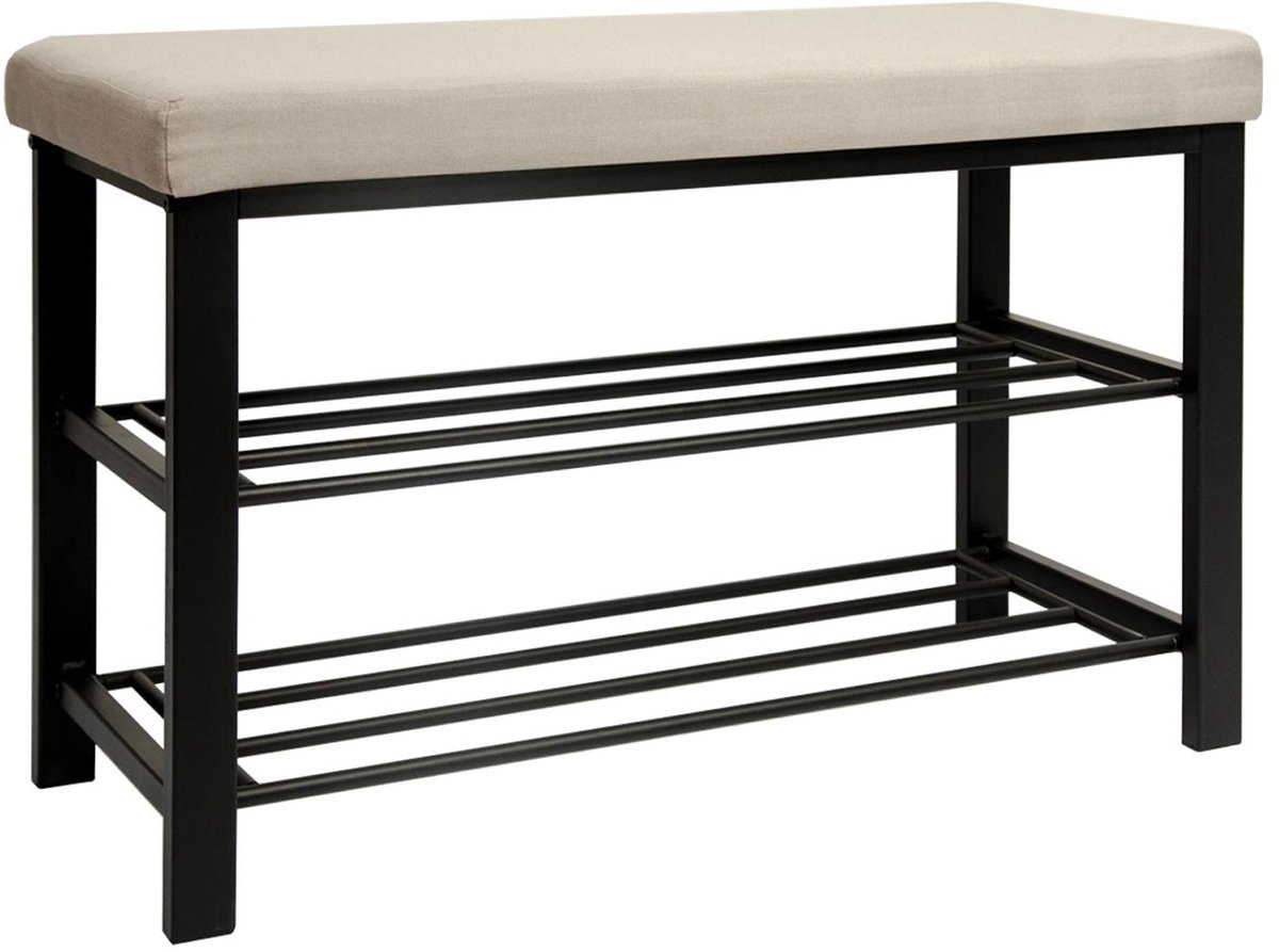 Schoenenbank 81x32x46 Garderobebank Schoenenkast Bankje Schoenenrek met Metalen Frame en Zitvlak