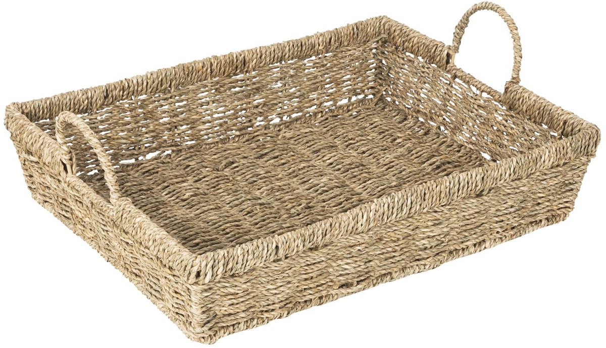 HI dienblad - zeegras - 48 x 36 x 11 cm - beige - serveertray - Hoge opstaande rand - decoratieve dienbladen