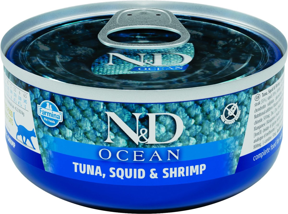 N&D Ocean natvoeding voor de kat Tonijn met Inktvis 70 gr. - per 24 stuks