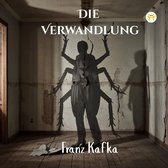 De cover van het boek 'Die Verwandlung' door Franz Kafka, met een silhouet van een man die opgaat in een grote kakkerlak.