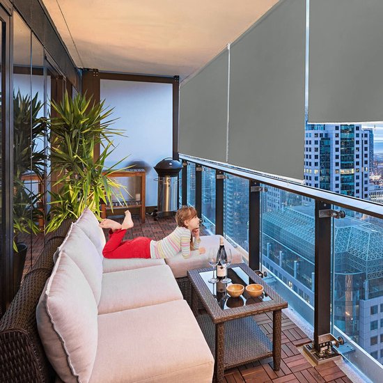 Store enrouleur d'extérieur Aufun, store vertical, rideau de balcon, brise-vue, Protection solaire, rideau occultant, Protection UV, protection contre le vent (180 x 240 cm, Grijs)