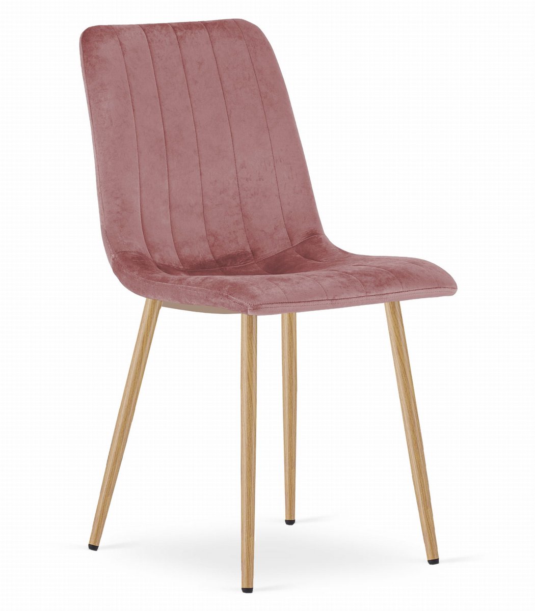 LEOBERT Eetkamerstoel LAVA - Donkerroze - Houtlook Metalen Poten - Velvet Bekleding - Industriële Stijl, Max. 110 kg, Ergonomisch Design, Comfortabele Zitting