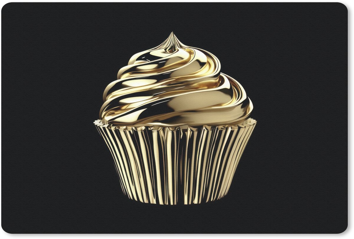 Muismat 27x18 cm - Mousepad Cupcake - Eten - Goud - Zwart - Muismatten