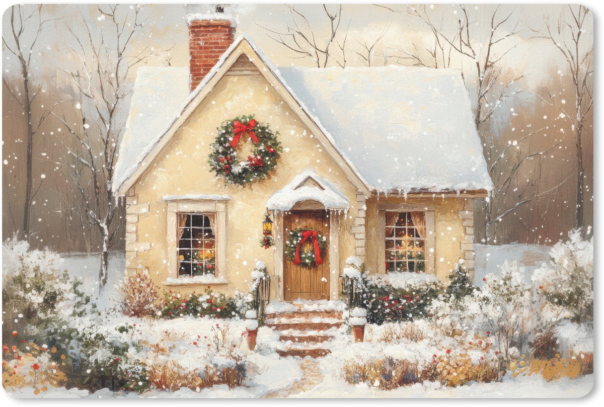 Muismat 27x18 cm - Mousepad Kerst - Huis - Winter - Sneeuw - Muismatten