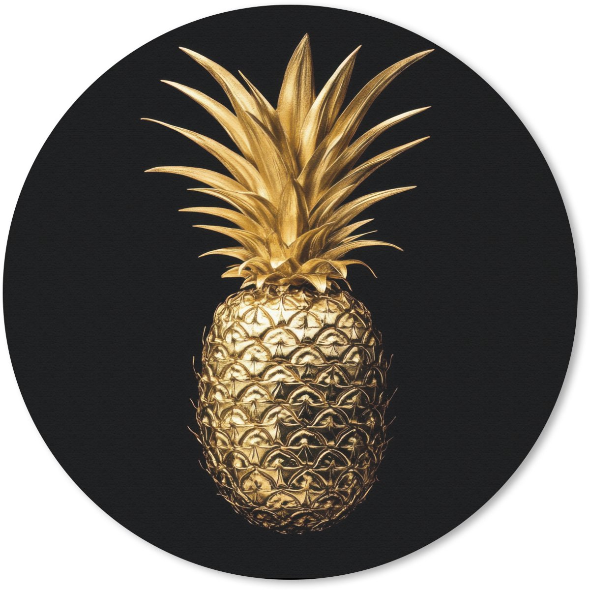 Muismat rond 50x50 cm - Mousepad Ananas - Zwart - Goud - Luxe - Ronde muismatten