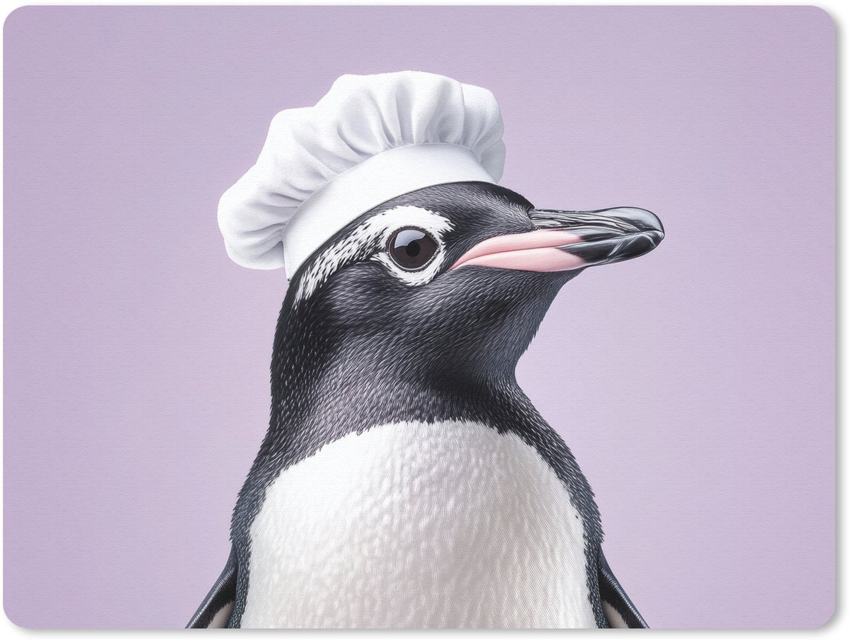 Muismat 23x19 cm - Mousepad Pinguïn - Koksmuts - Lief - Paars - Muismatten