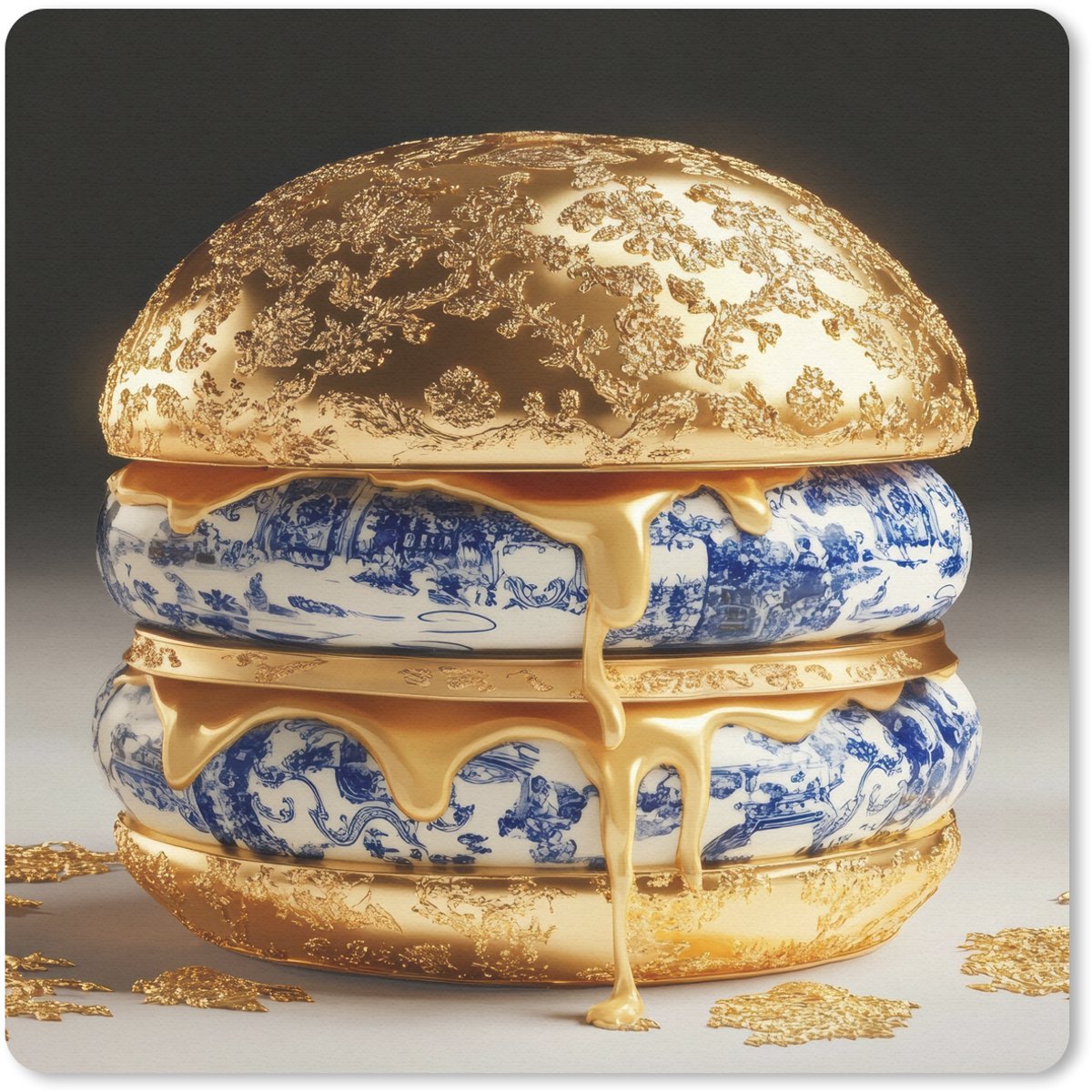 Muismat 30x30 cm - Mousepad Delftsblauw - Goud - Burger - Muismatten