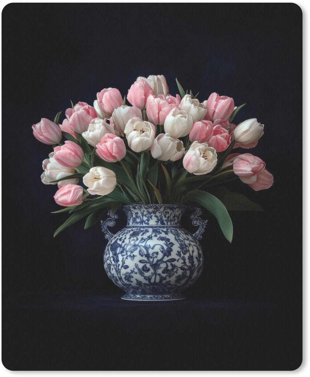 Muismat 19x23 cm - Mousepad Bloemen - Roze - Tulpen - Vaas - Muismatten