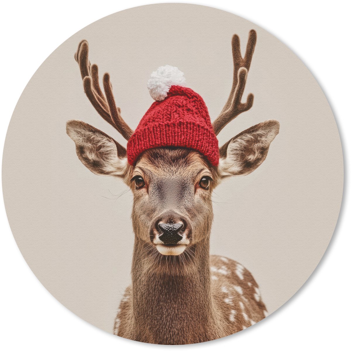 Muismat rond 40x40 cm - Mousepad Hert - Kerst - Muts - Dieren - Winter - Grappig - Ronde muismatten