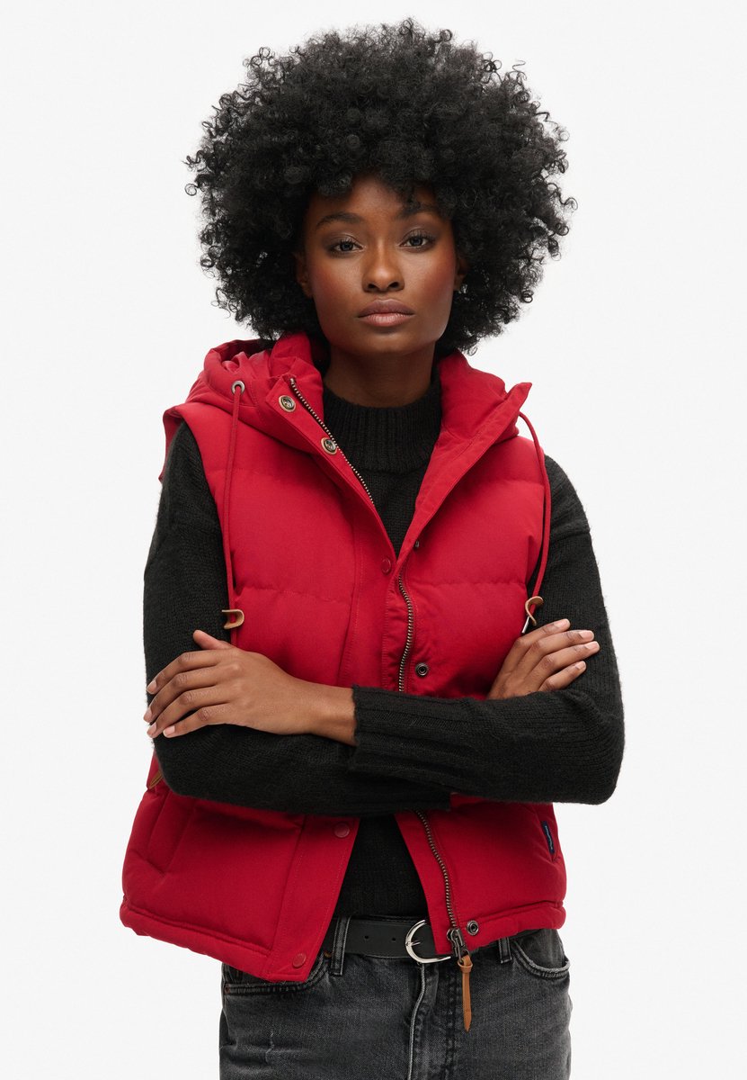 Superdry Everest pufferbodywarmer met capuchon Dames Gilets Rood
