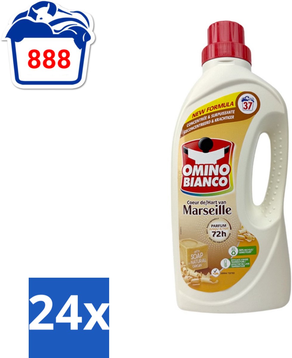 24 x Omino Bianco - Marseille - Wasmiddel - Natuurlijke Zeep - Witte & Gekleurde Was - 37 Wasbeurten - Marseille Zeep - Wasmiddel - Natuurlijke Zeep - Vlekkenverwijderaar - Wasparfum