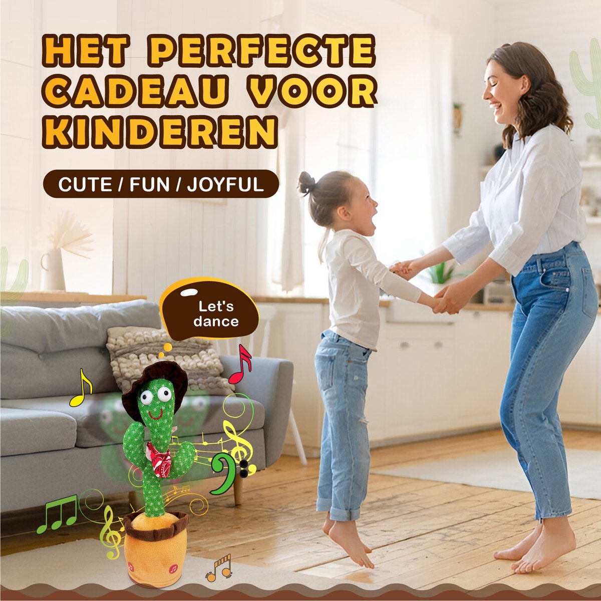 Bailanta® Dansende Cactus - Pratende Cactus - Kinder Speelgoed - Interactieve Knuffel - Nederlandse Handleiding - Pratende Knuffel – Cactus Speelgoed – USB Opladen – Geeft Licht – Met Cowboy Outfit – 120 Liedjes - Zingende Cactus - Perfect Cadeau — afbeelding 2