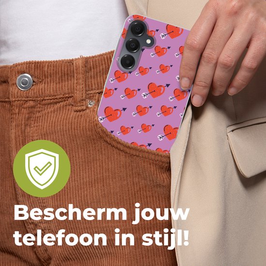 Coque de téléphone compatible avec Samsung Galaxy A16 - Motif Hartjes - Rouge - Violet - Imprimé - Amour - Coque en Siliconen
