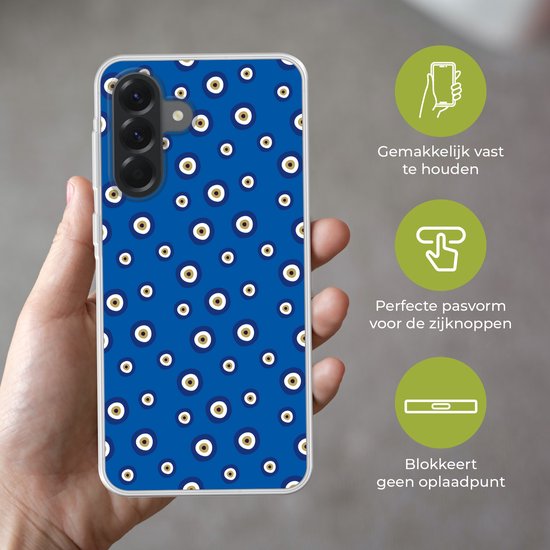 Coque de téléphone compatible avec Samsung Galaxy A56 - Motif œil maléfique grec - Blauw - Coque en Siliconen
