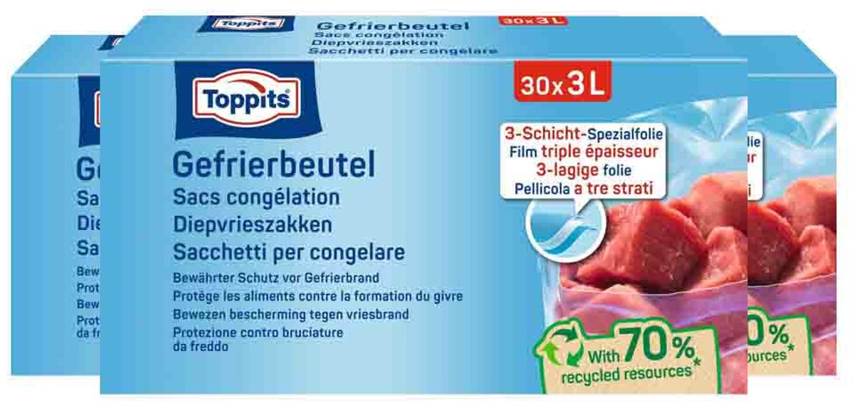 Toppits Diepvrieszakjes 3 liter - 3 x 30 stuks - Voordeelverpakking