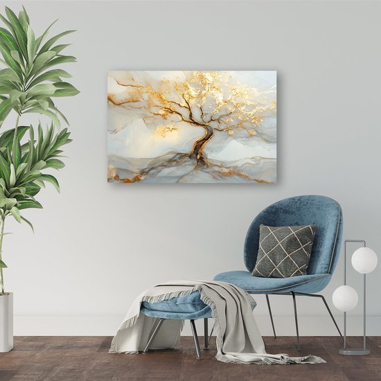 Arbre abstrait aux accents dorés - Peinture d'arbre sur toile - Art mural nature - Art abstrait - Peintures classiques - Art mural - toile 120x80 cm