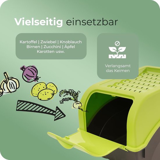 Aardappelbewaardoos - groot 9L - GROEN - Aardappeldoos - Stapelbare groentekist, uienkist, aardappelmand, fruitkist, aardappelkist, uienbewaarbak, wortelbewaarbak van Rotho — afbeelding 5