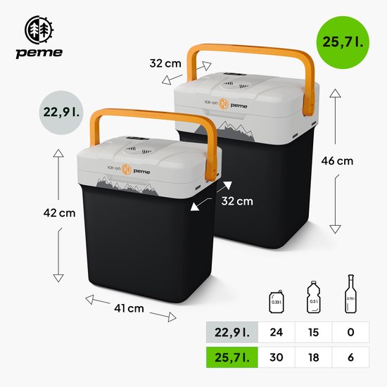 PEME Essential Elektrische Koelbox, 25,7 liter, 12V, 220/230 Volt AC/DC, Aansluiting voor Auto en Camping, thermo-elektrisch Frigobox - ggrafiet/oranje van Merkloos — afbeelding 4