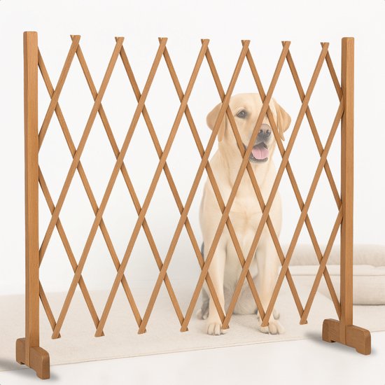Cheqo® Hondenhek Uitschuifbaar - Veiligheidshek - Traphek - Traphekje - Hek voor Honden - Afsluithek - Trap Hek - Hout
