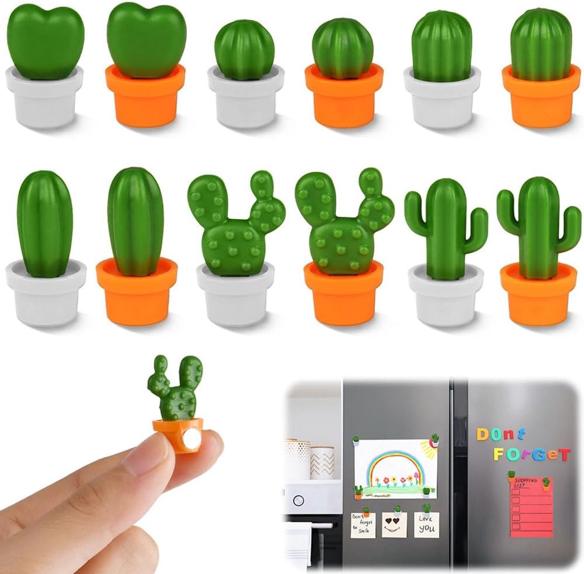 Cactus koelkastmagneten - Set van 12 decoratieve magneten voor koelkast, whiteboard en kasten