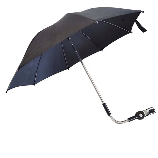 Parapluie de poussette résistant aux UV et au vent S&E – Pare-soleil rotatif à 360° avec pince | Universel et pliable | Idéal pour les sorties estivales - Zwart