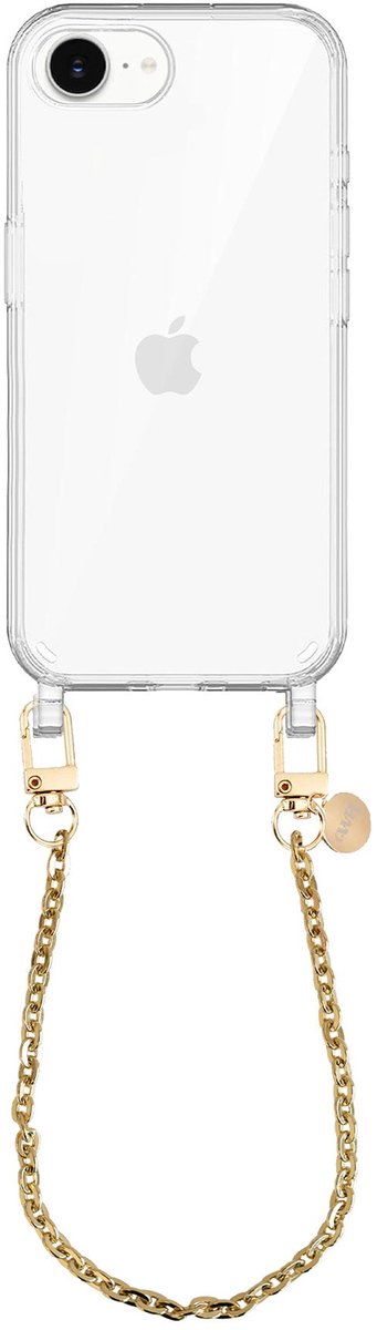 xoxo Wildhearts siliconen hoesje - Geschikt voor iPhone 16e hoesje - Dreamy - Telefoonhoesje - Hoesje met koord - Gouden ketting - kort telefoonkoord - Transparant hoesje (korte variant)