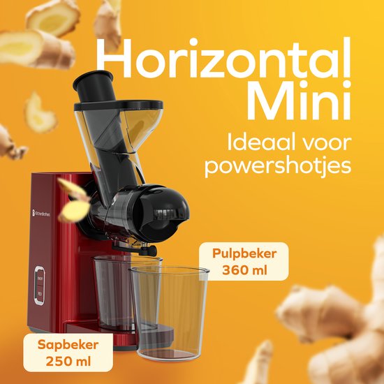 KitchenBrothers Slowjuicer - Mini Juicer - Groenten en Fruitpers - 40 mm en 50 mm invoer - 400 ml - Rood van KitchenBrothers — afbeelding 3