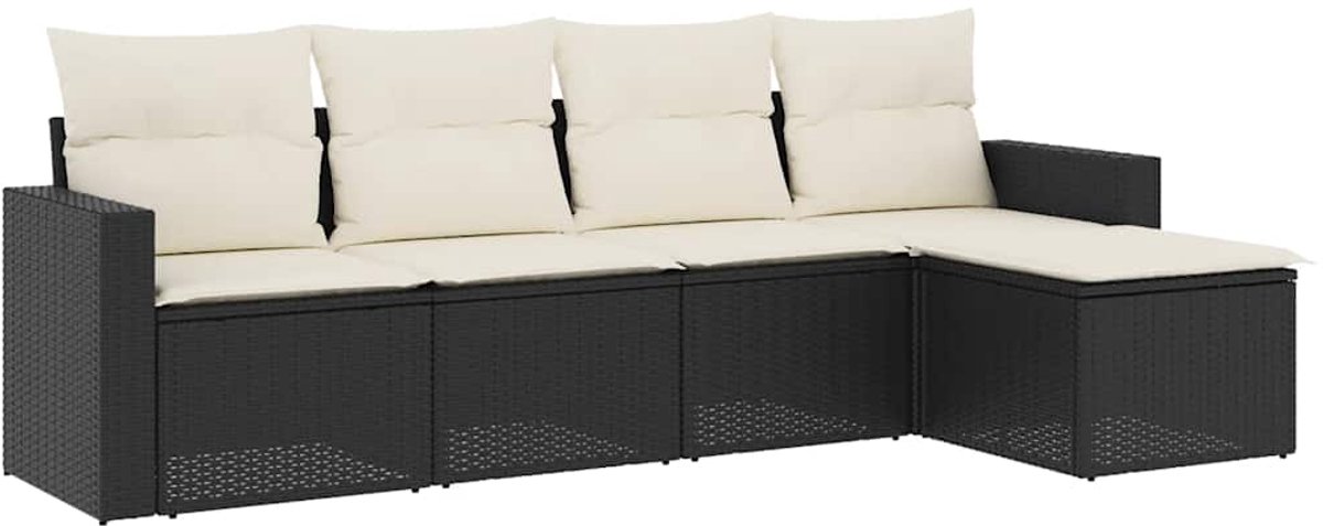 vidaXL 5-delige - Loungeset - met - kussens - poly - rattan - zwart