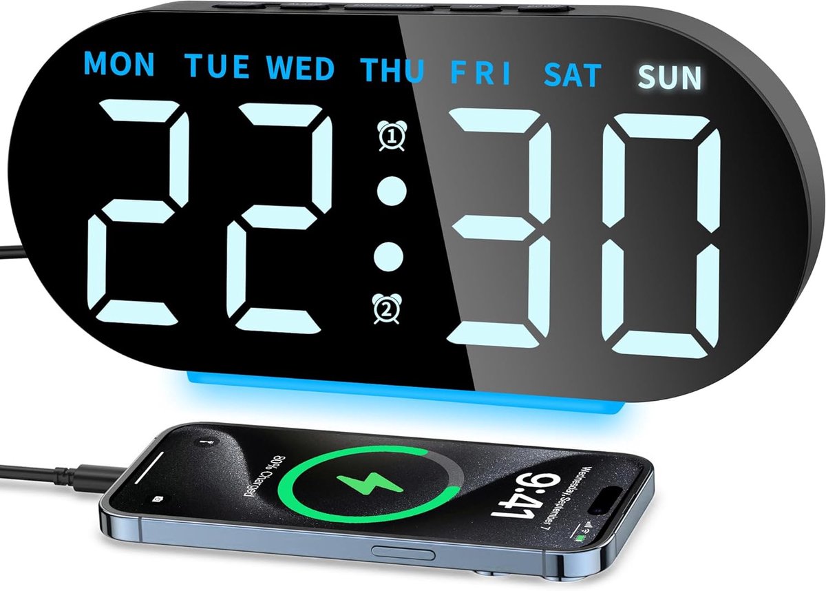 Grote LED digitale wekker met nachtlampje en snooze-functie