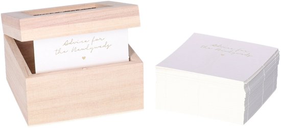 Gastenboek/huwelijksadvies box - Bruiloft - incl. 100 wensbriefjes - hout/wit - 10 x 6 cm