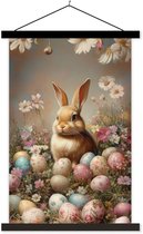 Posterhanger incl. Poster 60x90 cm - Schoolplaat - Paashaas - Lente - Paaseieren - Textielposter - Zwarte latten